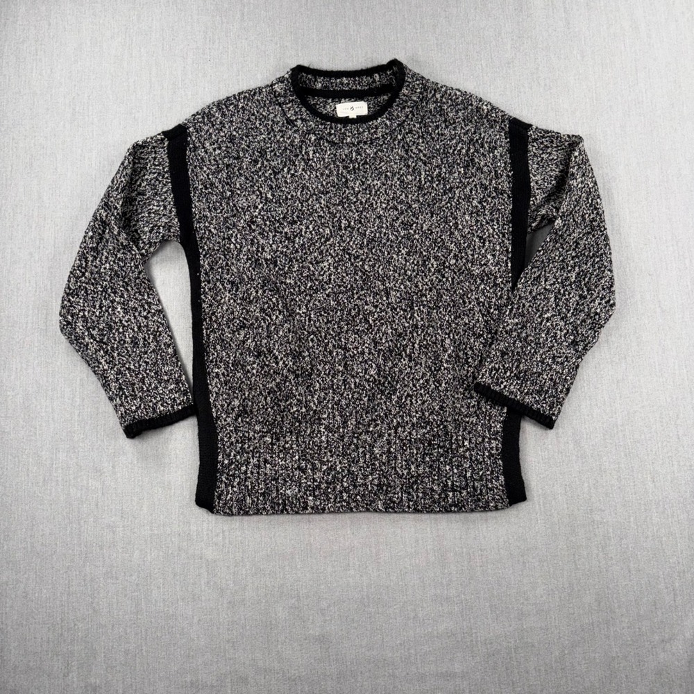 Lou & Grey Womens Marled Knit Crewneck Sweater Black White XS Side Slit Pullover